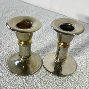 Vintage Short Metal Candlestick Holders Candle Holders x2